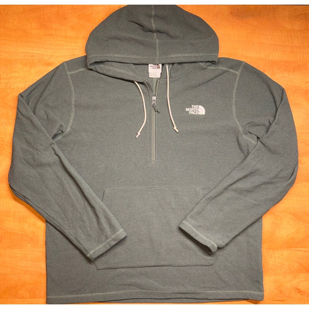 The North Face Mens XL Sage Green Textured Fleece Quarter Zip Hoodie Pullover